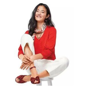 CABI | Fiery Red 3/4 Ruched Sleeve Flowy V-neck Aurora Dopamine Blouse | Size M